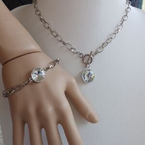 Paparazzi Silver Necklace with Sparkling Crystal Pendant